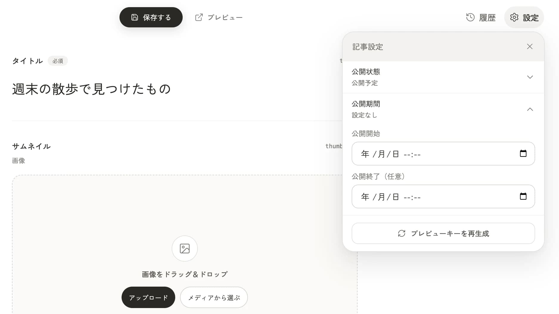 The "Publication window" in Settings opened. Enter a date and time in "Publish from"
